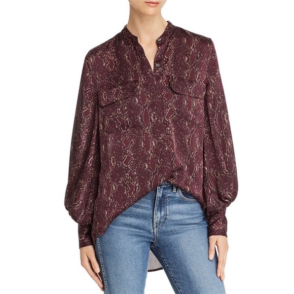 Equipment Helaine Snake-print Satin Blouse in Merlot Red - Picture 2 of 11